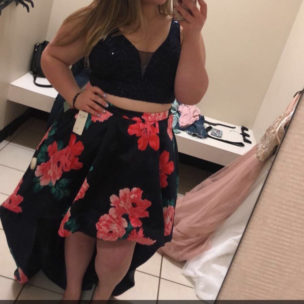 high-low 2 piece prom dress